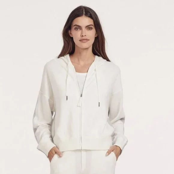 NWT! 360 CASHMERE Zipup colorblock Hoodie Tulah Sweater Ivory Size Small